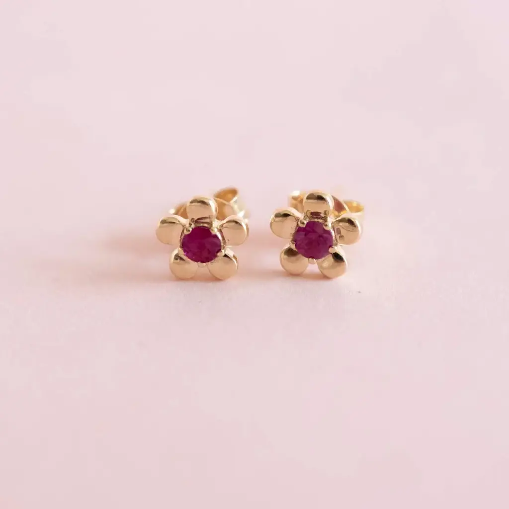[3521] Aretes Flower Gold Rubi