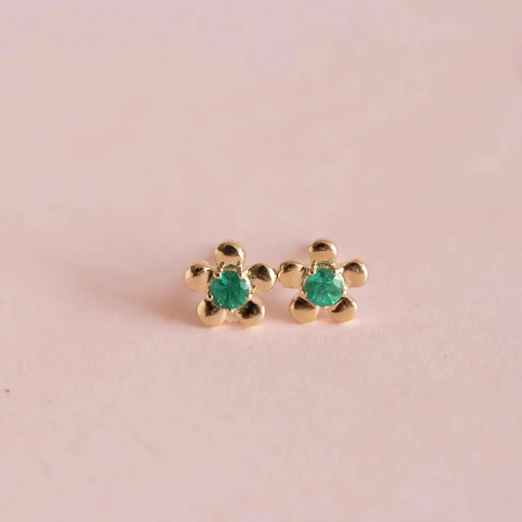 [3625] Aretes Flower Emerald