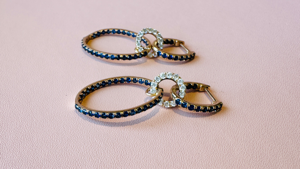 Arracadas Sapphire Blue Colgantes Doble