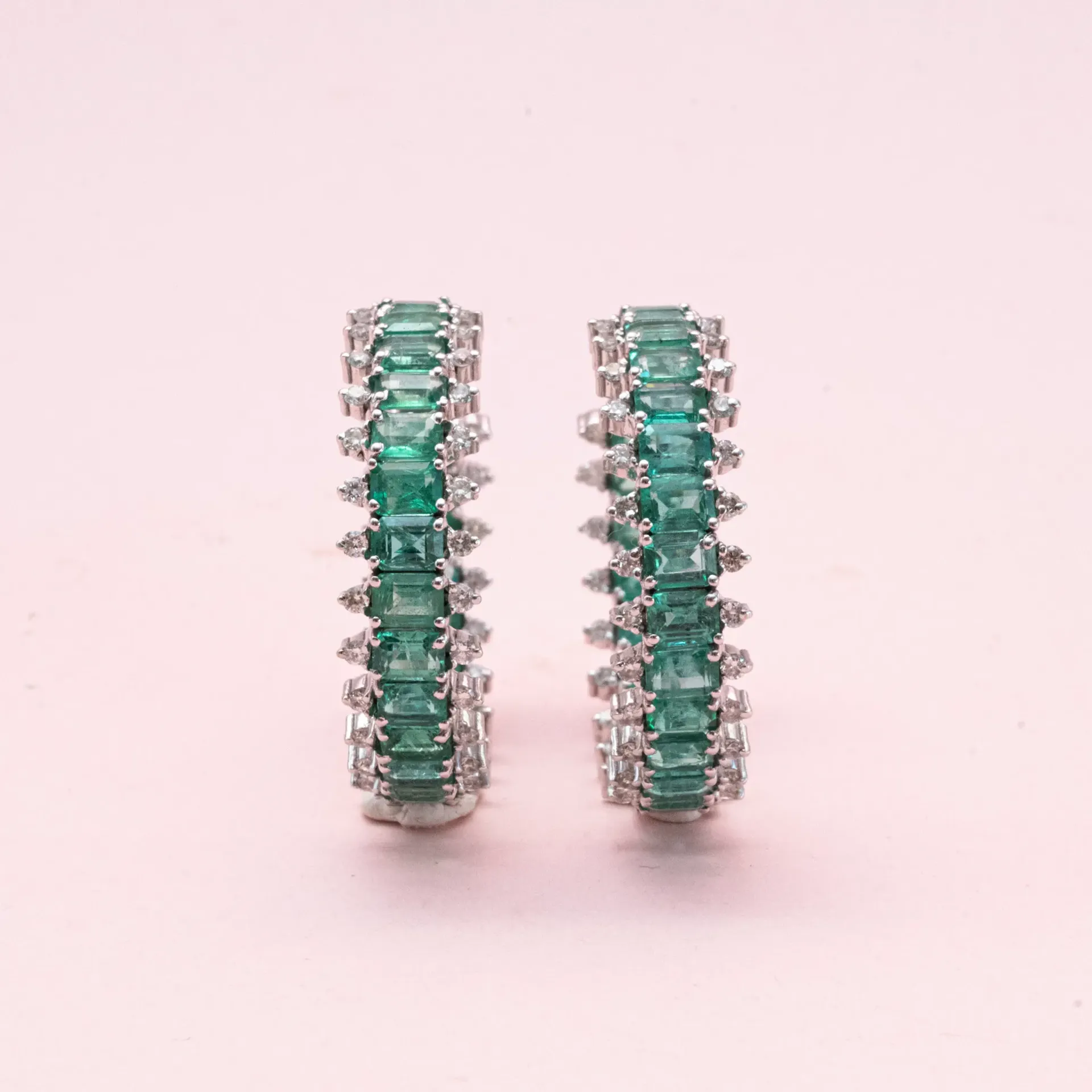 [3882] Arracadas Large Emerald Picos Diamond