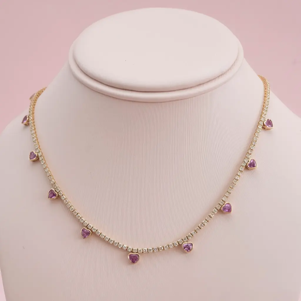 Collar Doamond Heart Sapphire Pink