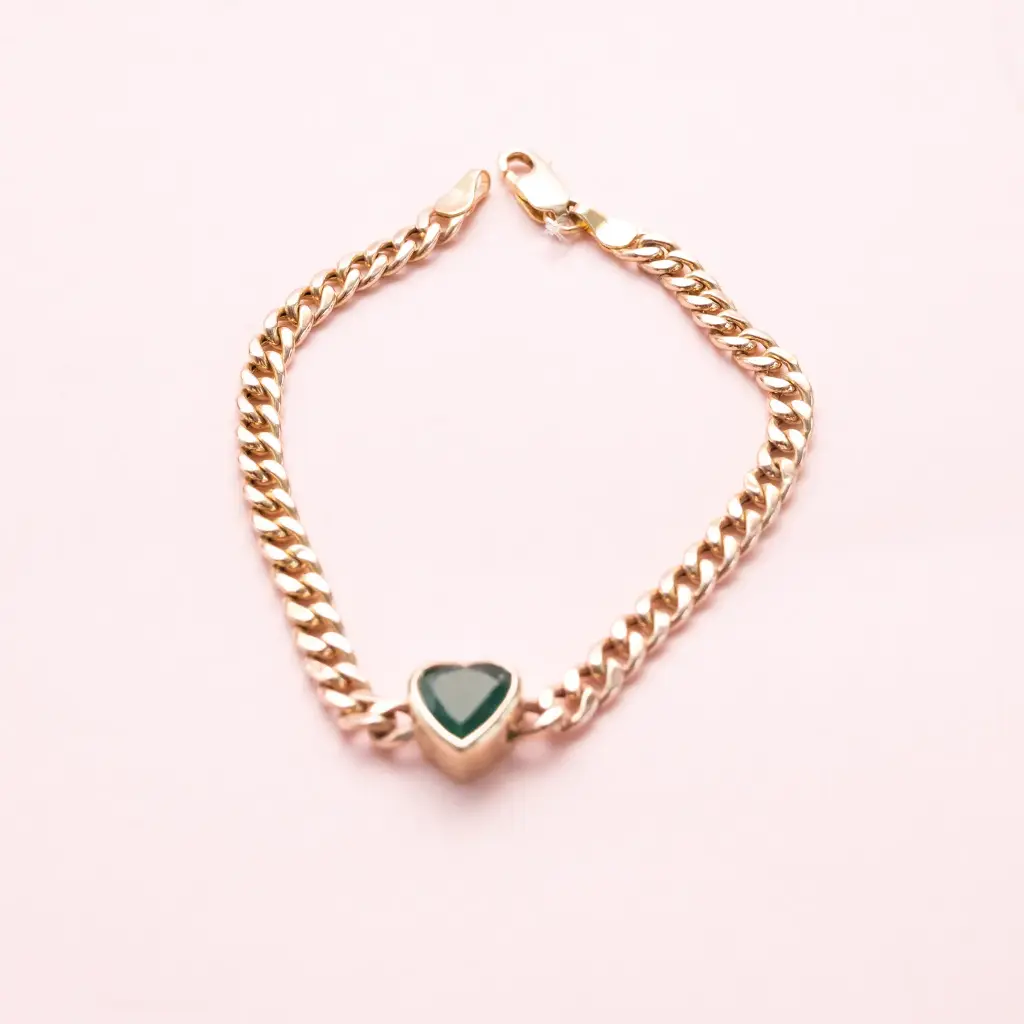 Pulsera Heart Emerald Cuban Gold