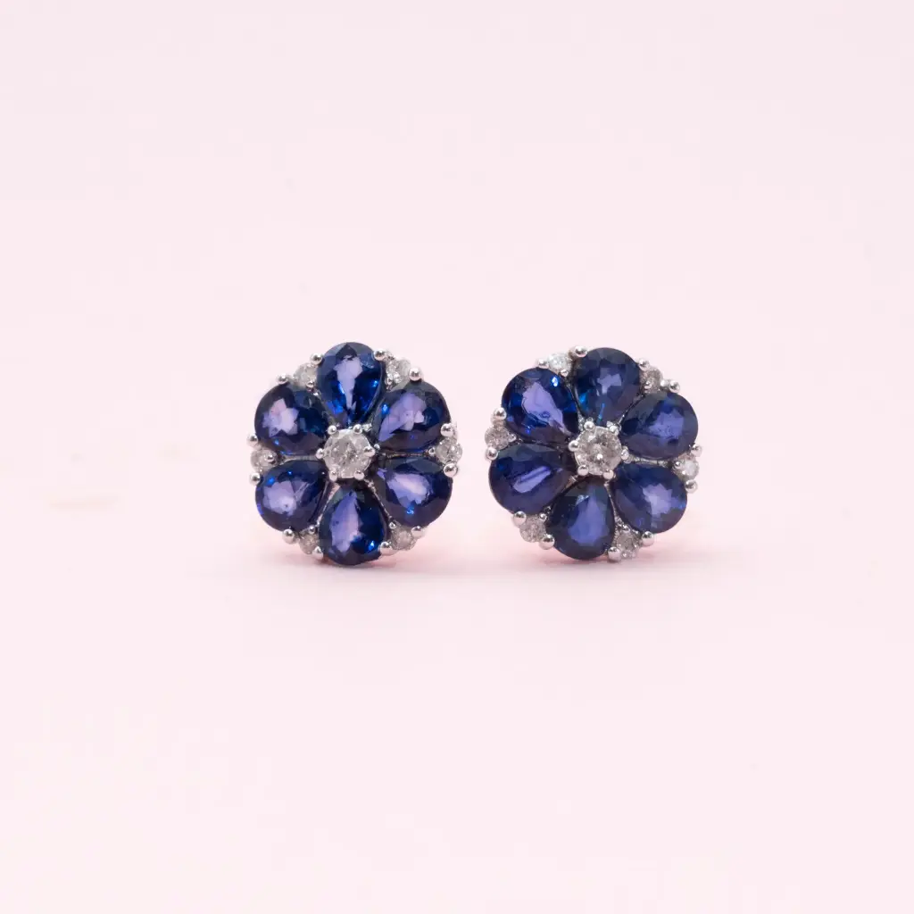 Aretes Flower Sapphire Blue Diamond