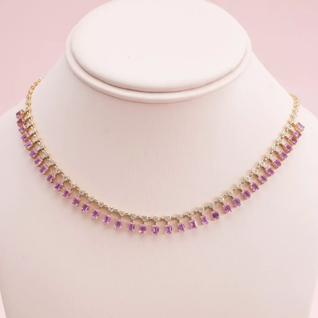 Collar Sapphire Pink And Diamond Colagantes