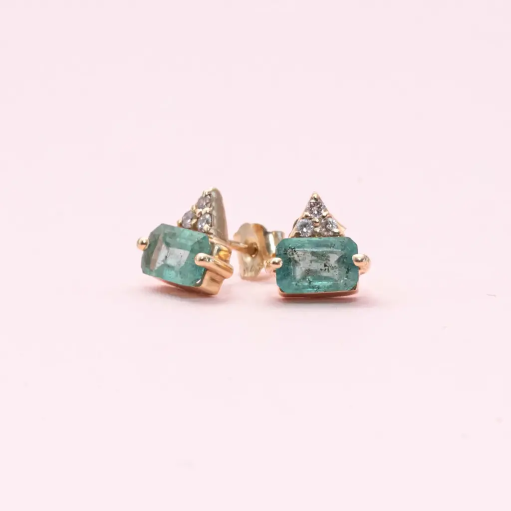Aretes Rectangulo Esmeralda And Diamond
