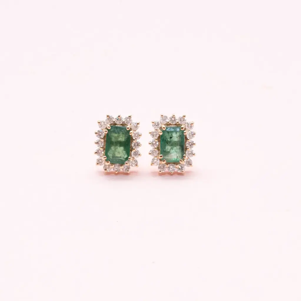 Aretes Square Emerald Diamond Picos