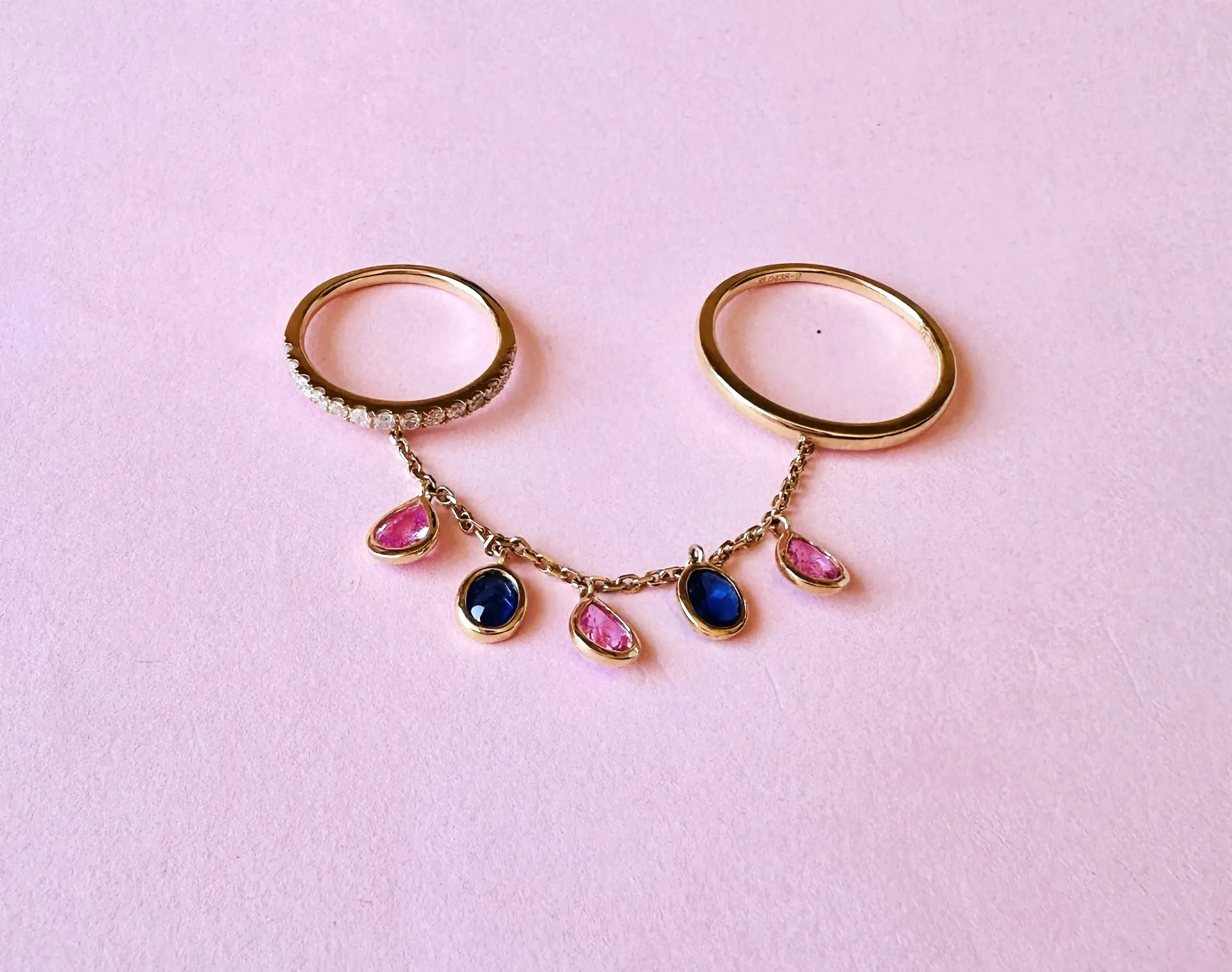 [4689] Anillo Gotas Doble Pink