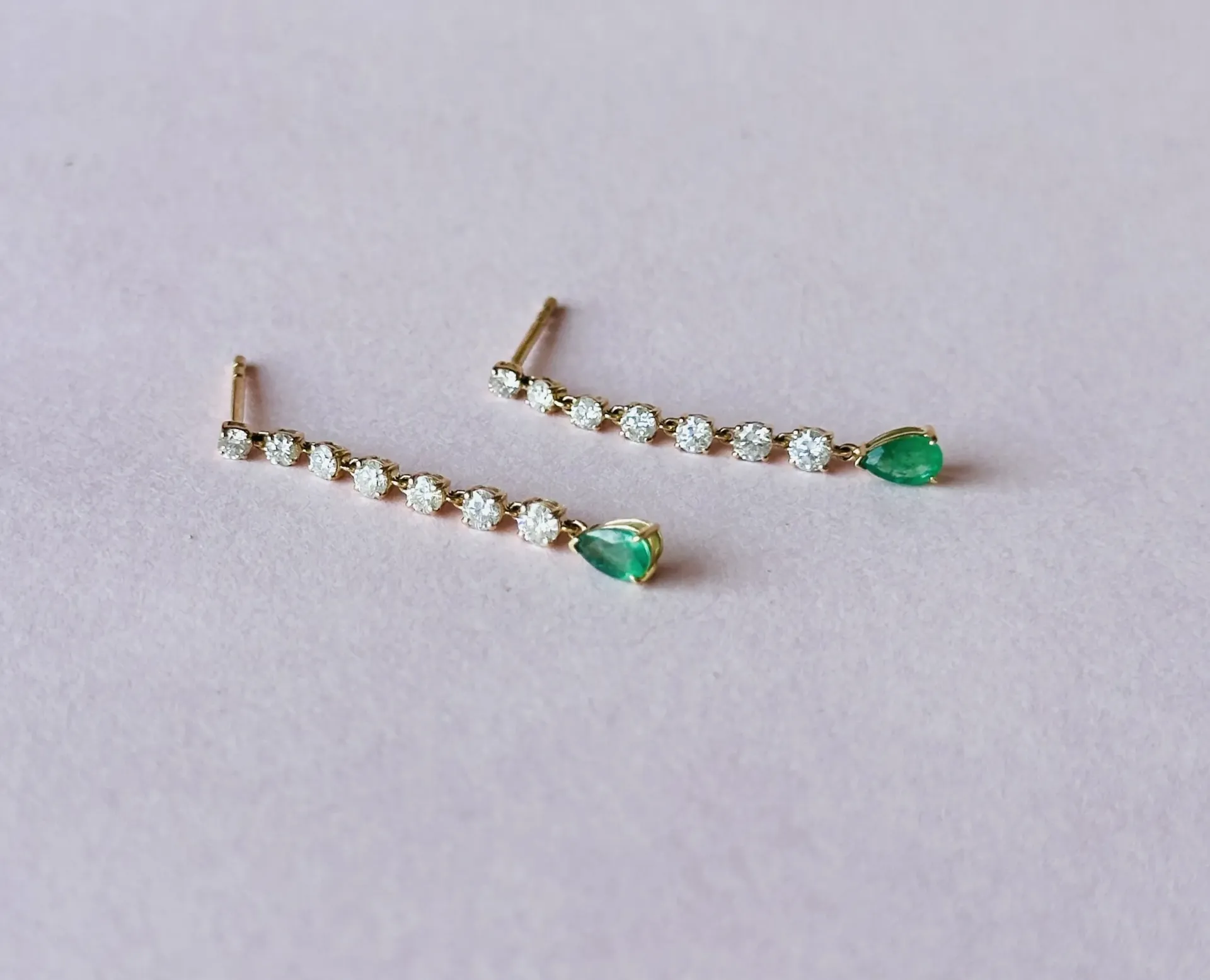 [4842] Aretes Diamond Colgantes Emerald