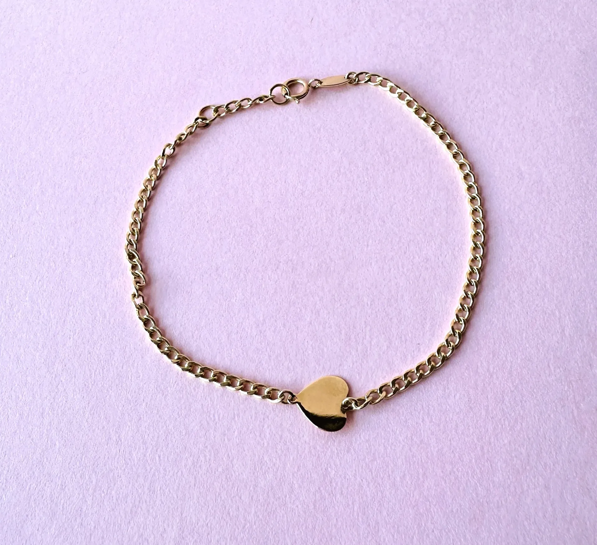 Gold Curb Link Bracelet Heart