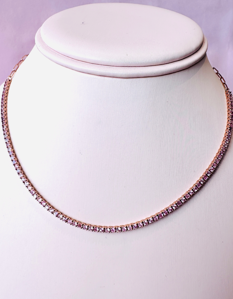 Pink Sapphire Diamond And Rose Necklace