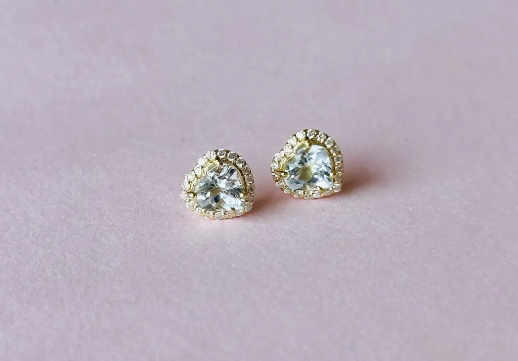 [5090] Diamond Aquamarine Diamond Studs