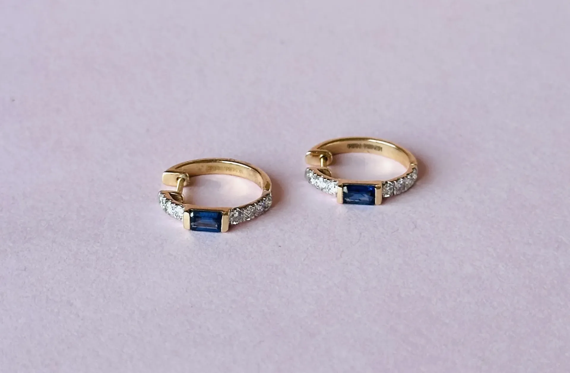 [5115] Sapphire And Diamonds Hoop Earring