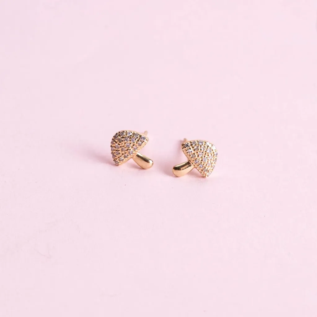 [5132] Yellow Gold Diamond Mushroom Earrings