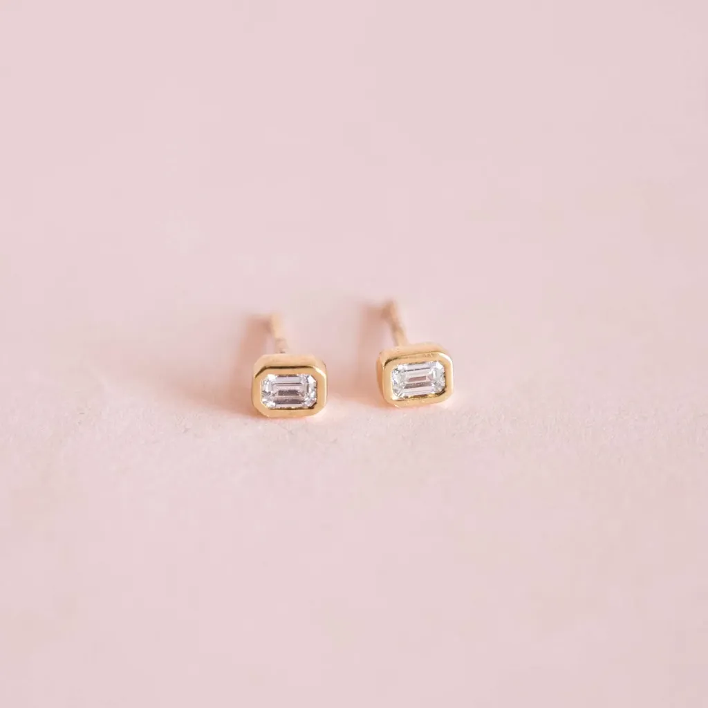 Diamond Bagutte Bezel Ear Studs