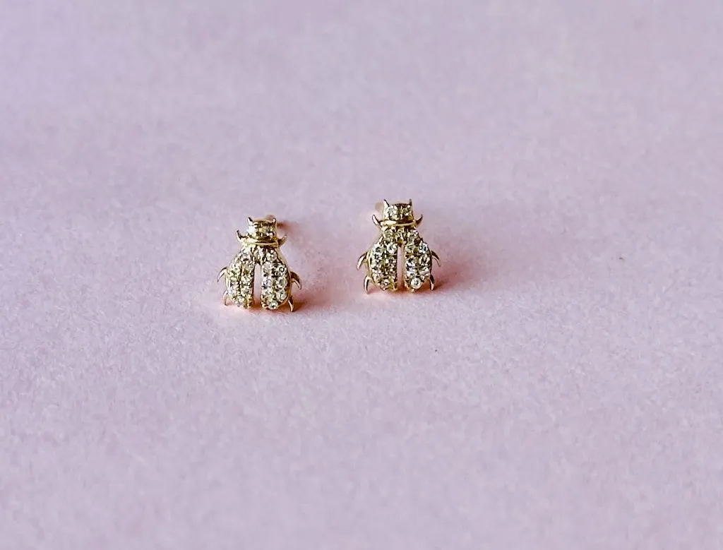 [5138] Gold Diamond Ladybug Studs