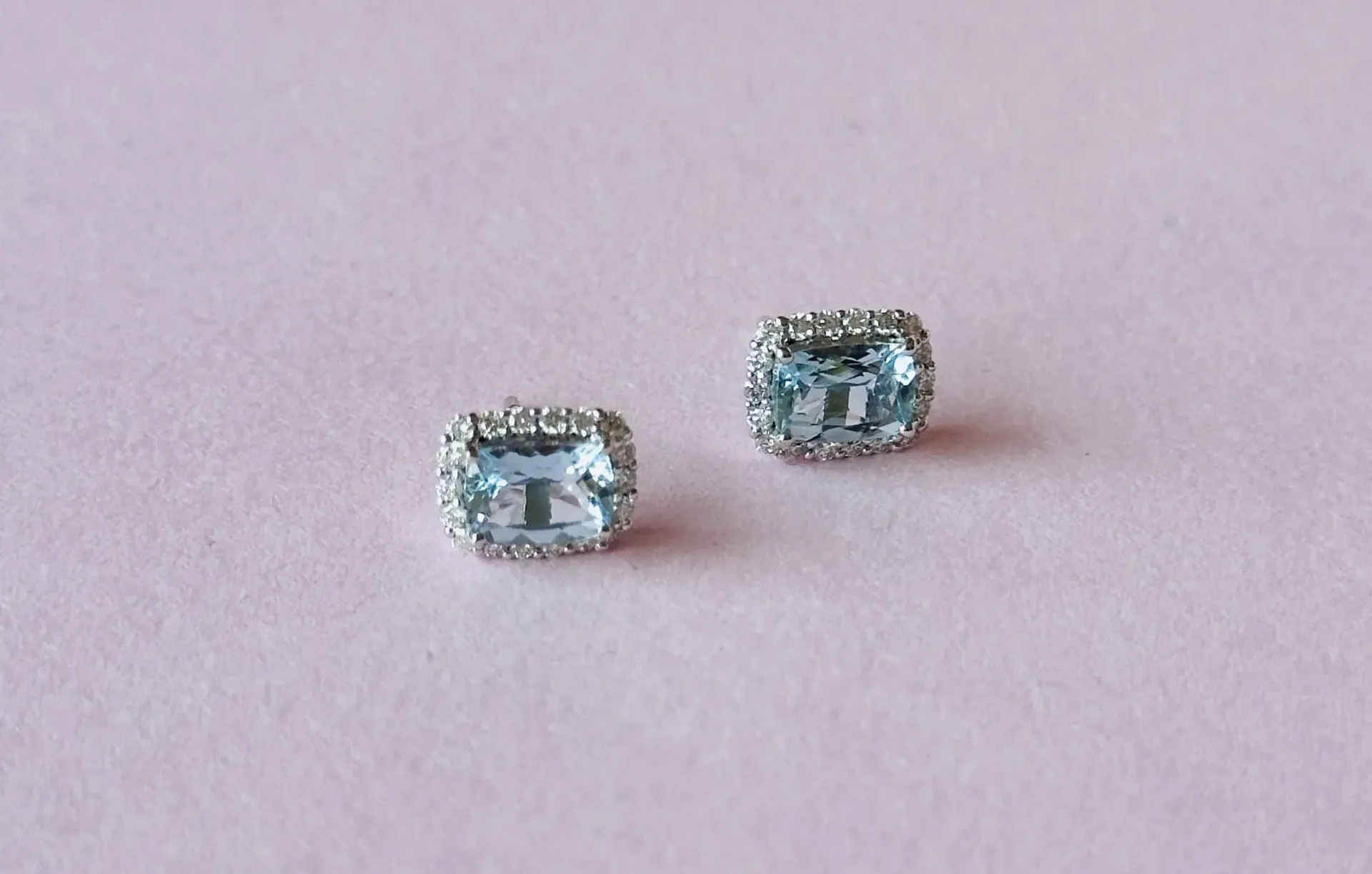 Gold Aquamarine With Diamond Earring