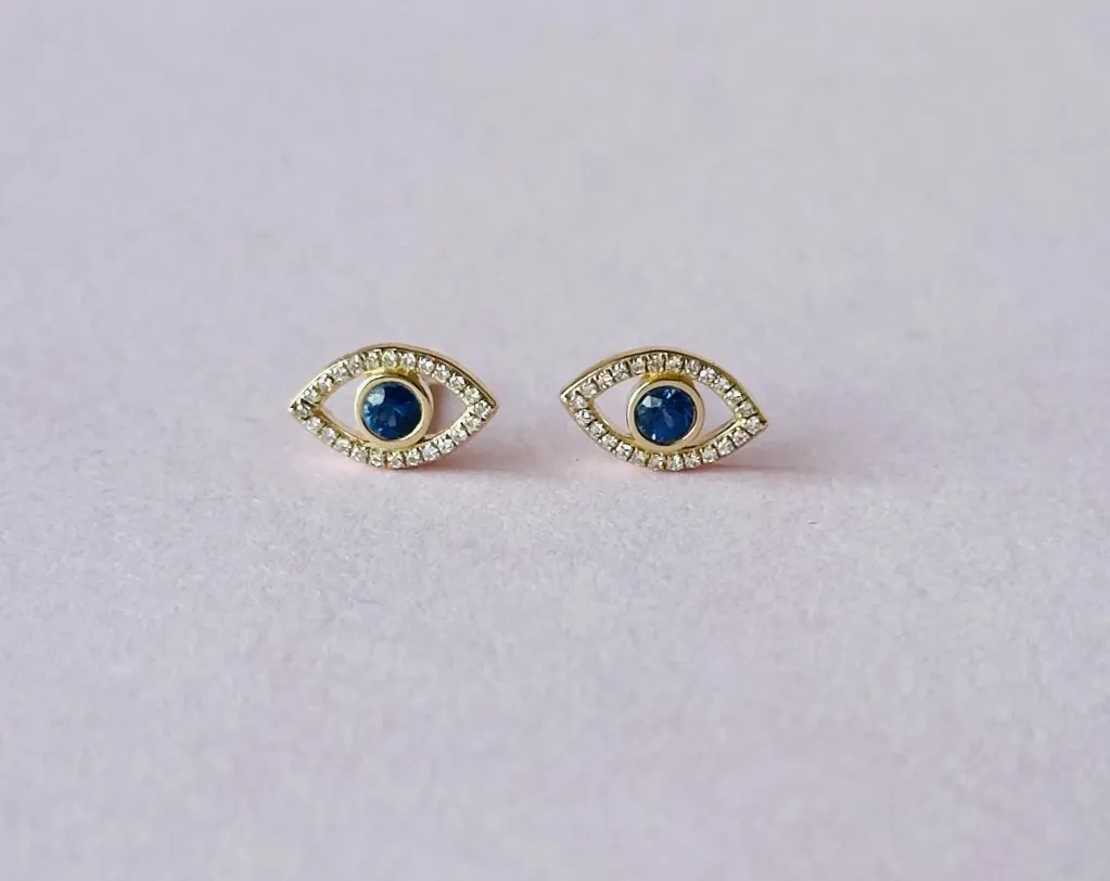 [5171] Aretes Eye Gold Sapphire Diamond