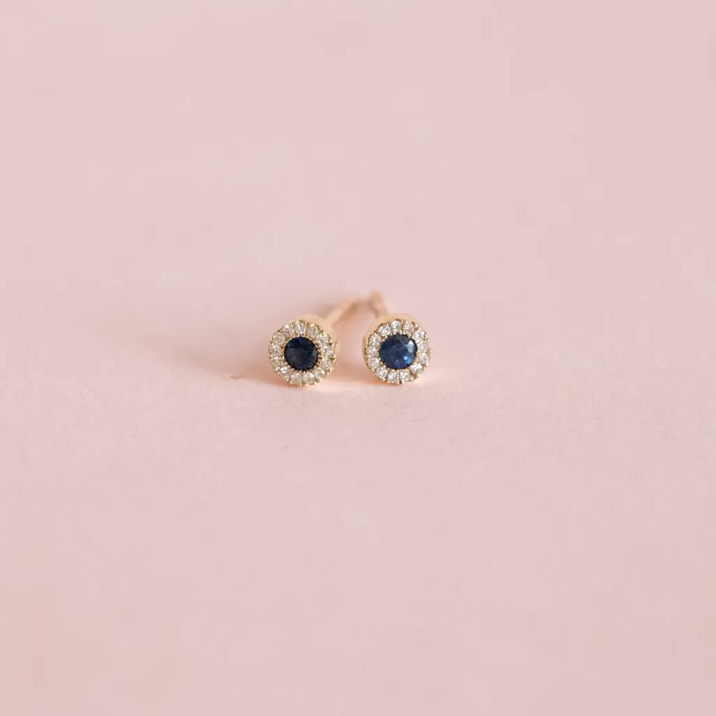 Aretes Circle Sapphire Blue And Diamond