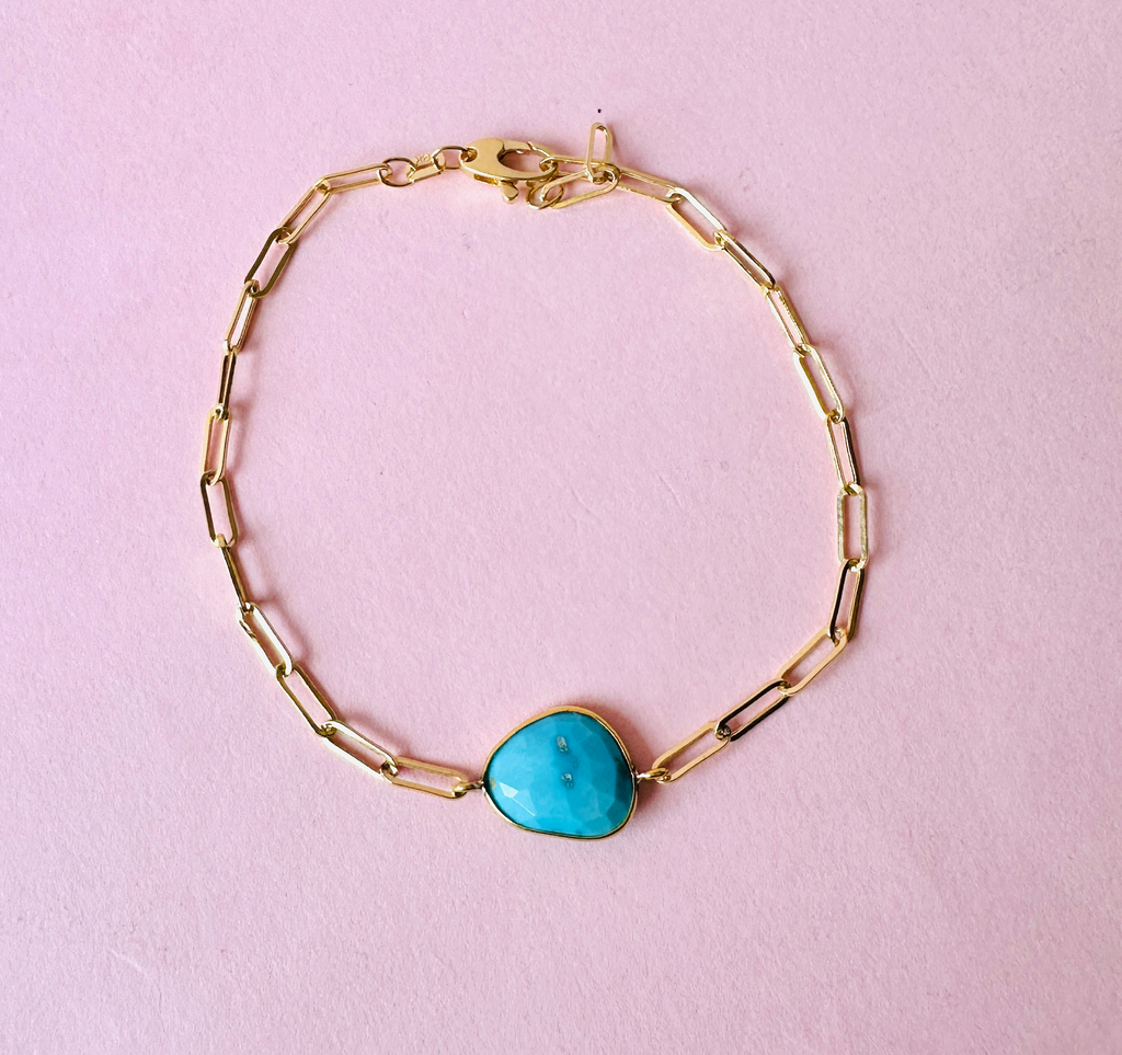 [5218] Yellow Gold Turquoise Pendant Bracelet
