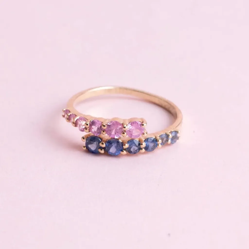 Anillo Tu Y yo Sapphire Pink And Blue
