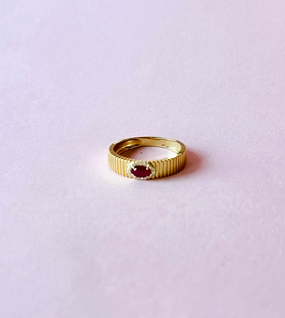 [5298] Anillo Chunky Lineas Ruby And Diamond