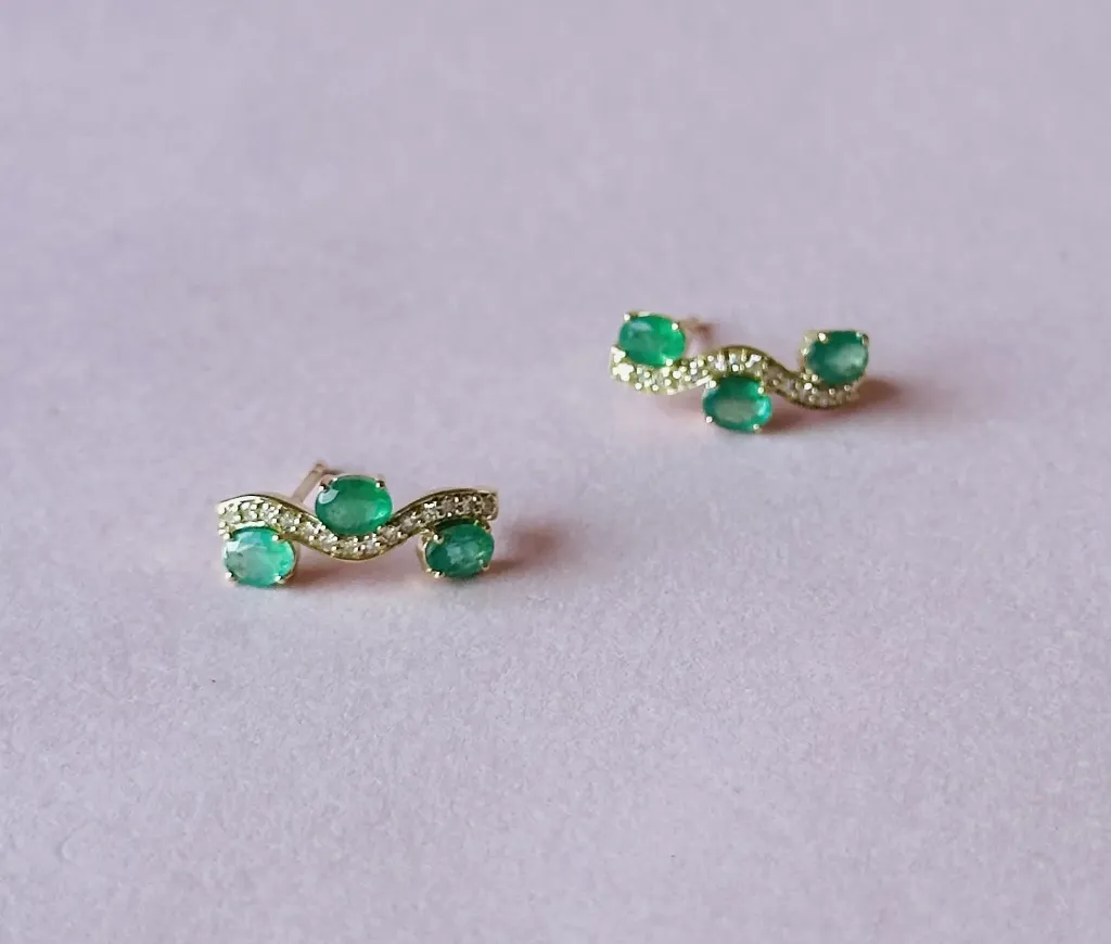 [5307] Aretes Guia Emerald And Diamond