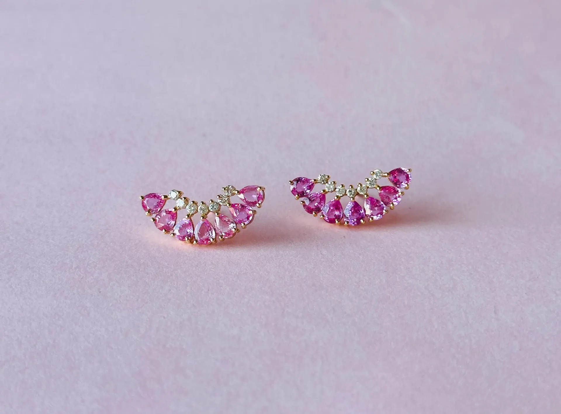 [5349] Aretes Abanico Sapphire Pink Diamond