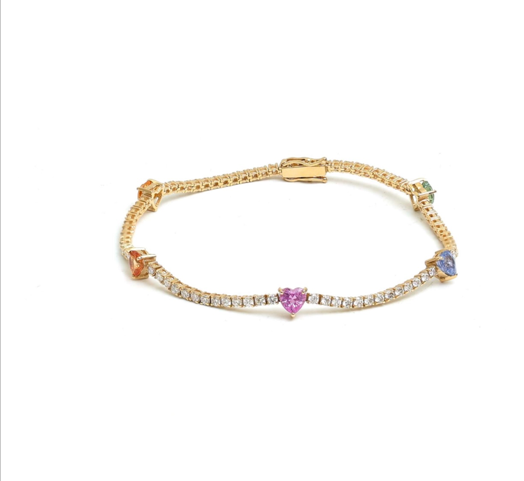 [5387] Bracelete Heart Diamond Ondas