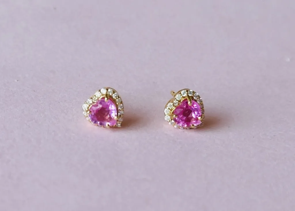 Aretes Heart Diamond Sapphire Pink