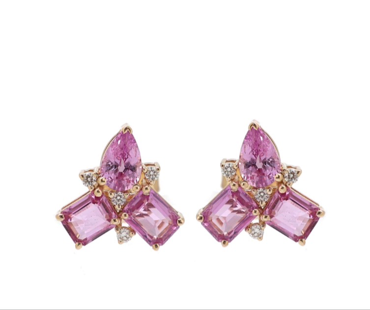 [5392] Aretes Formas Sapphire Pink And Diamond