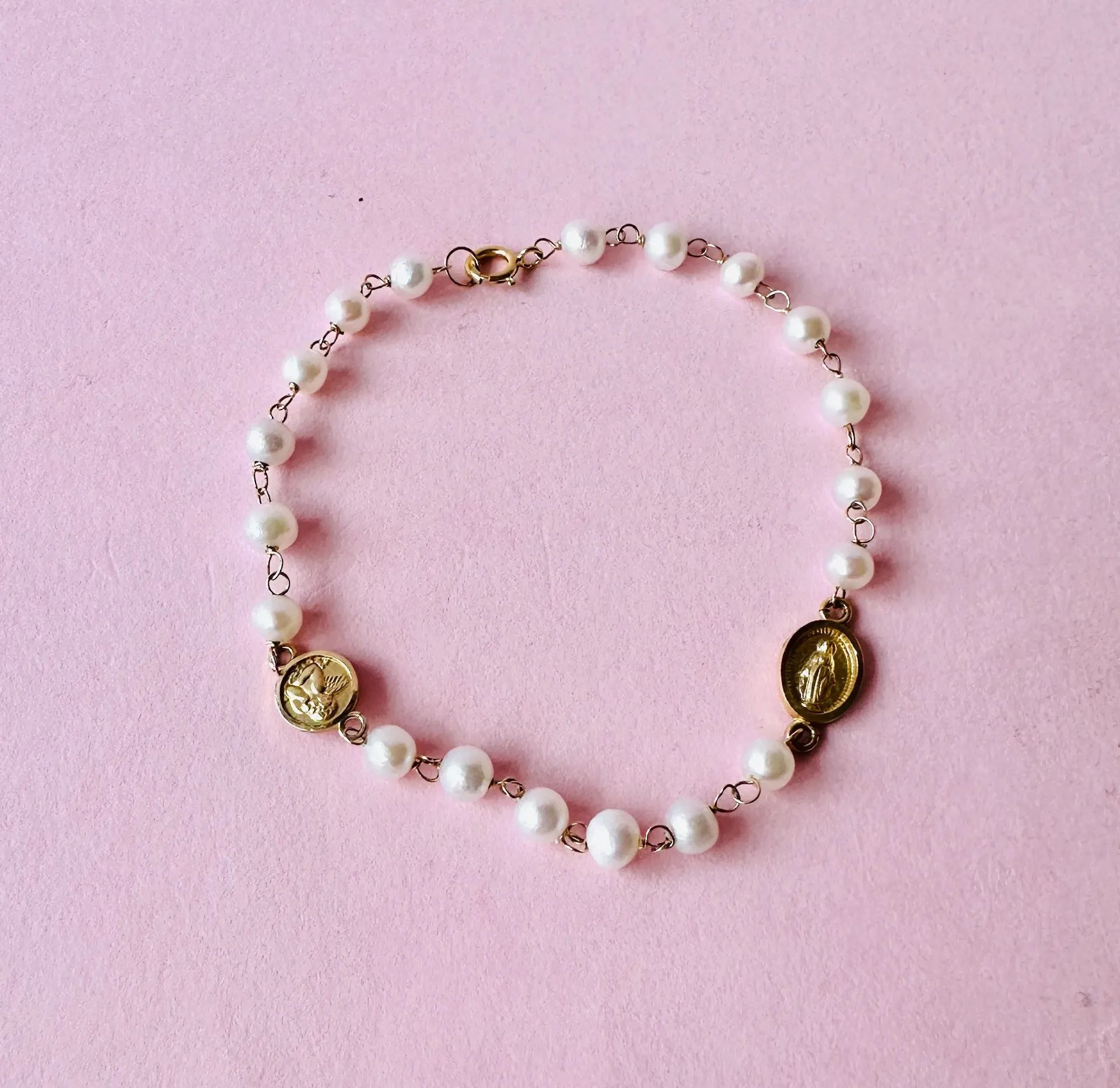 [5401] Gold Miraculous And Angel Medal Pearl BR