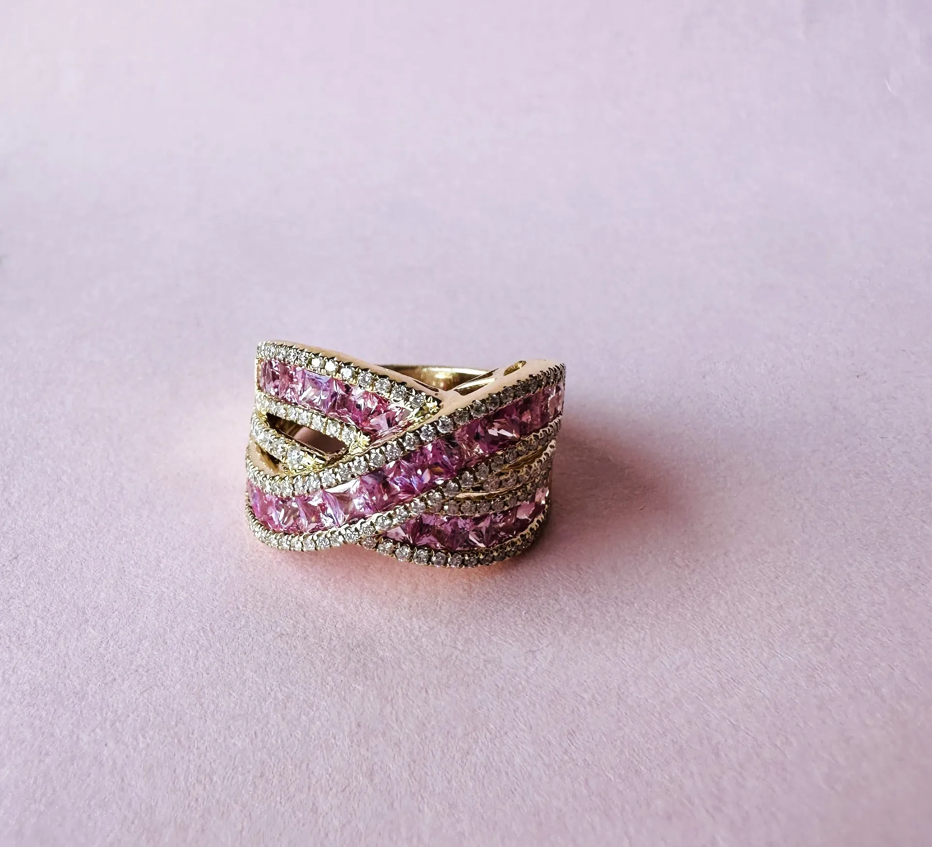[5513] Anillo Sapphire Pink Diamond Cruzado