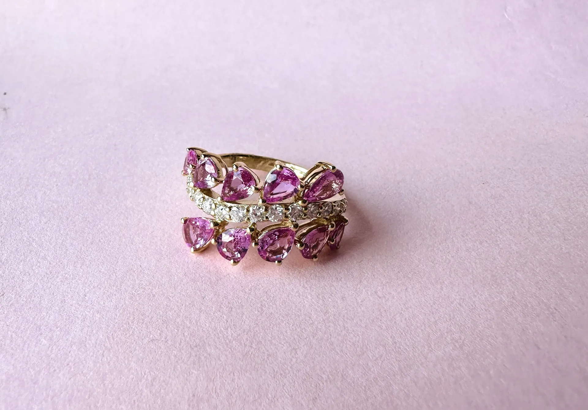 [5514] Anillo Hojas Sapp Pink Diamond