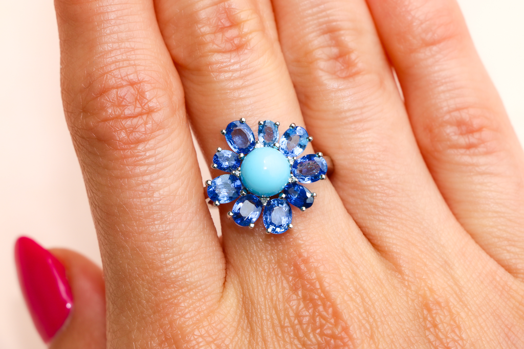 Anillo Flower Sapphire Turquesa