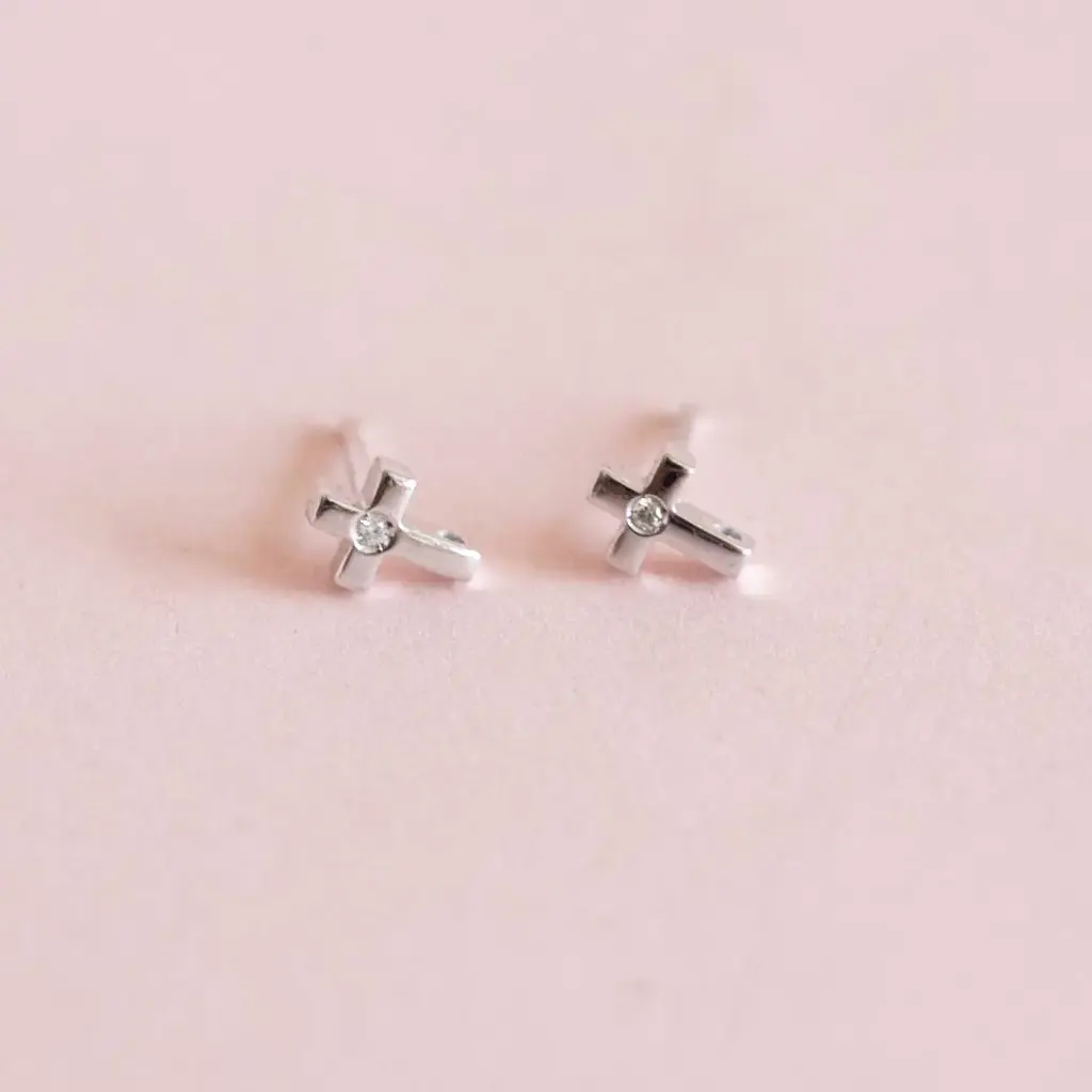 [1468] Aretes Cruz punto Diamante