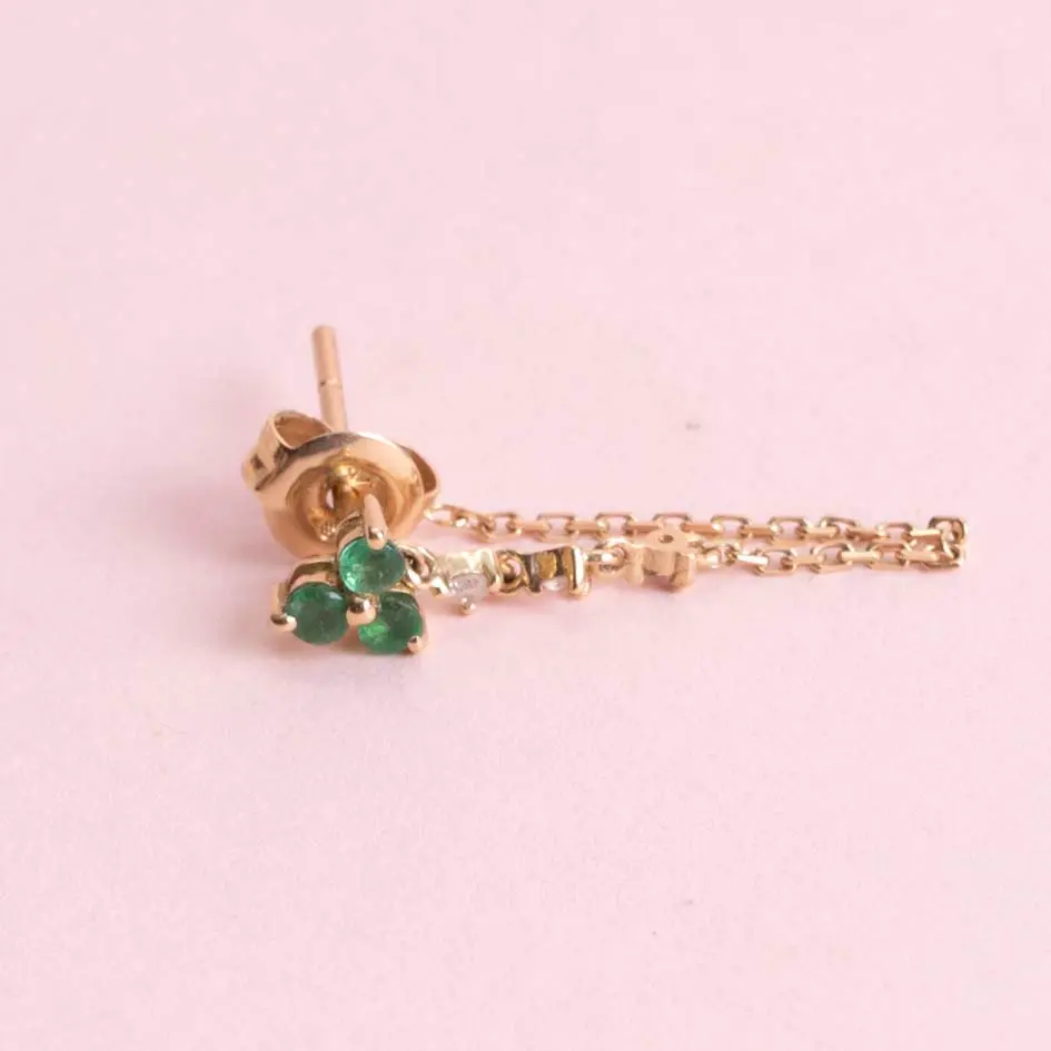 Aretes Emerald Trebol Colagantes Diamond