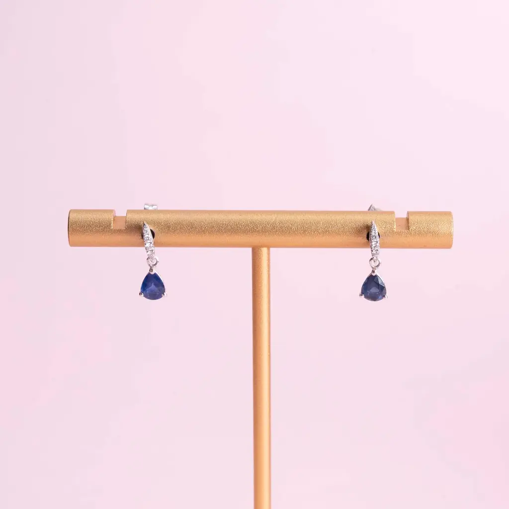 [2690] Aretes Gota Colagantes Sapphire Blue