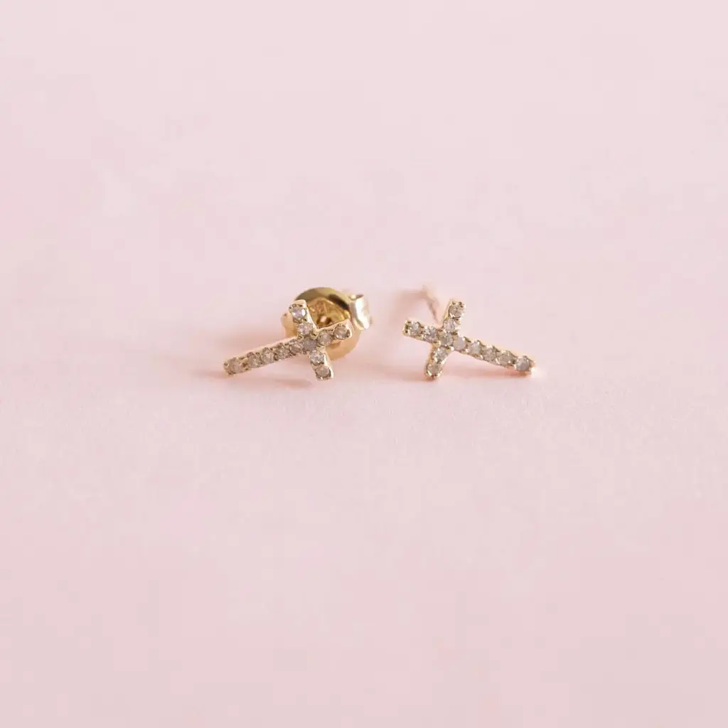[3144] Aretes Cross Diamond Yellow
