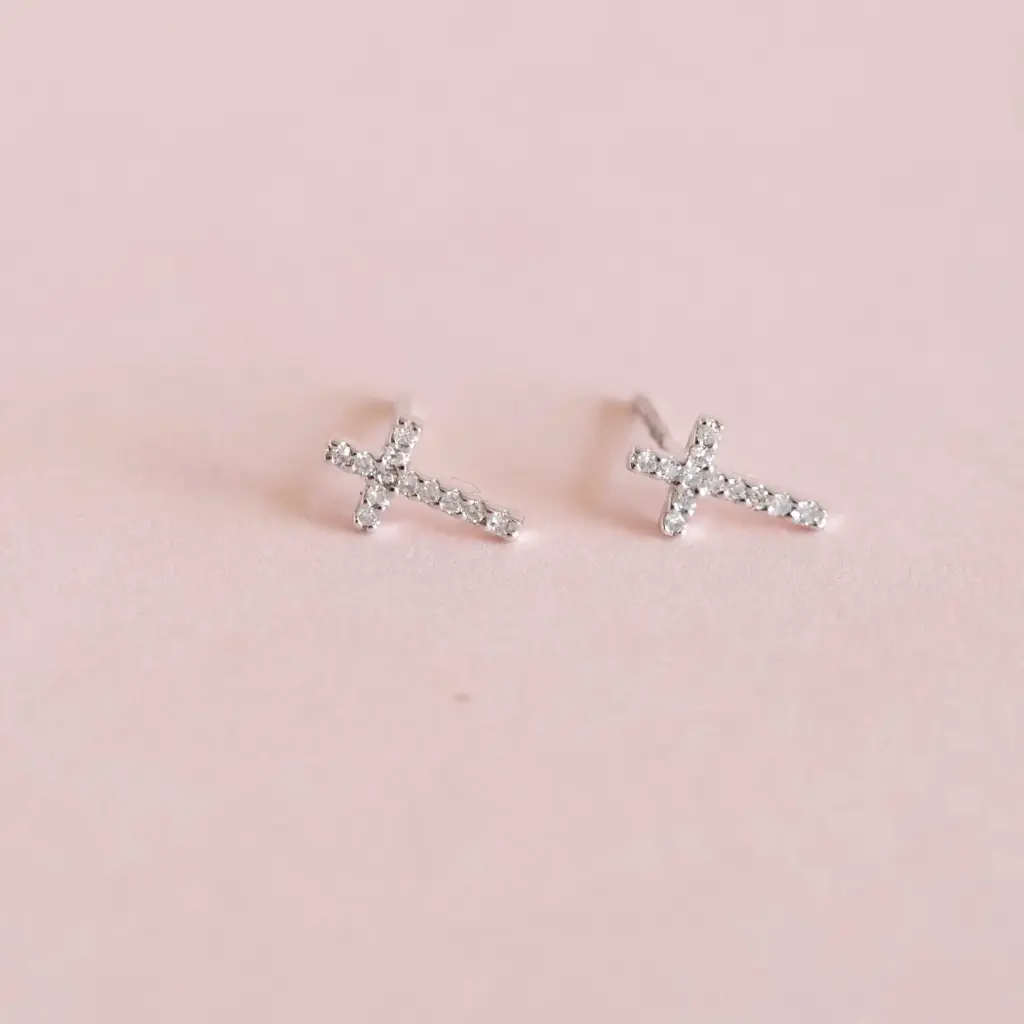 [3154] Aretes Cross Diamond White