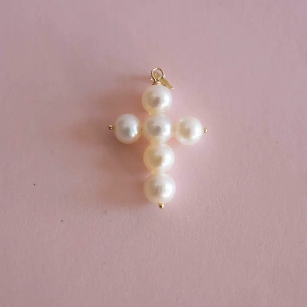 Gold 5mm Pearl Cross
