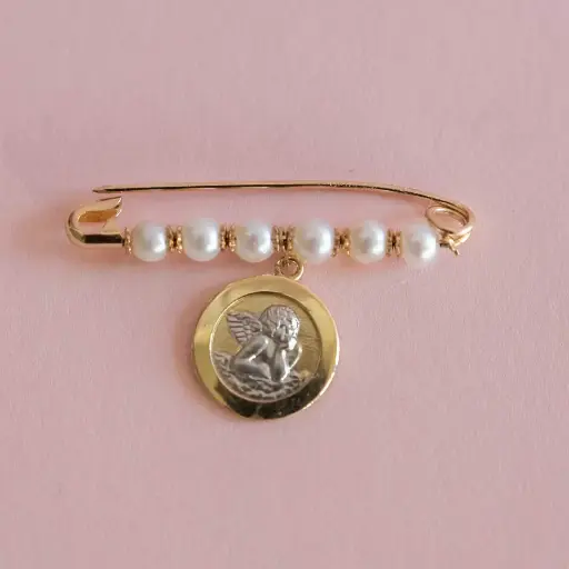 [3247] Pearl Baby Pin With Two Toned Guardian