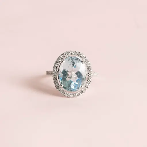[3282] Anillo Circle Aguamarina Diamond