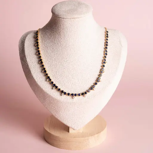 [3305] Teniss Necklace Sapphire Blue Diamonds