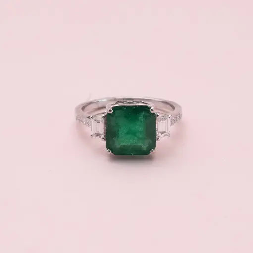 [3863] Anillo Square Emerald Diamond