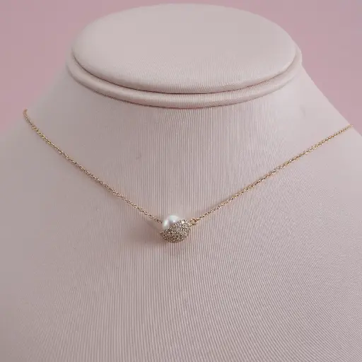 [3901] Necklace Perla Envuelta Brillantes