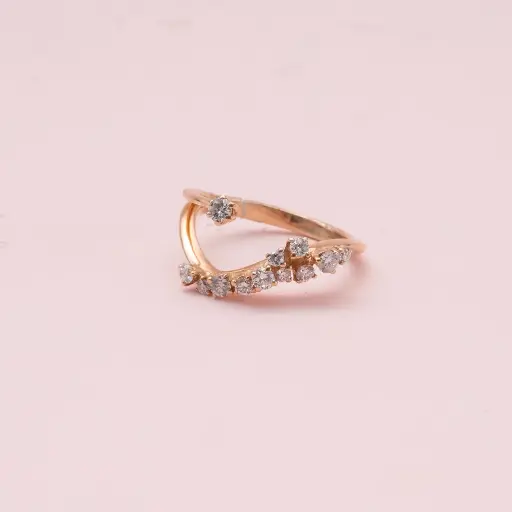 [3904] Anillo Doble Solitario Hojas Diamond