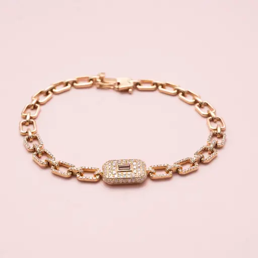 [3988] Pulsera Eslabon Diamond Baguette