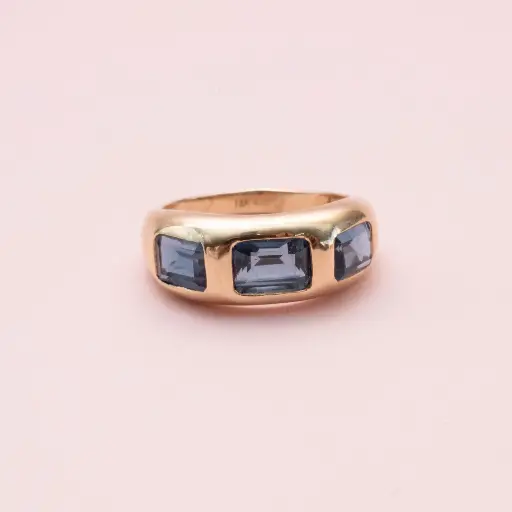 [4042] Anillo Sapphire Rectangulo 3 pc